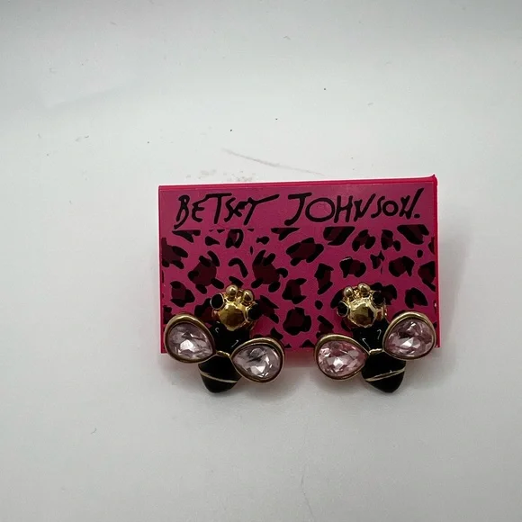 New Betsey Johnson Bee with Pink Rhinestone Wings Earrings - Picture 3 of 3